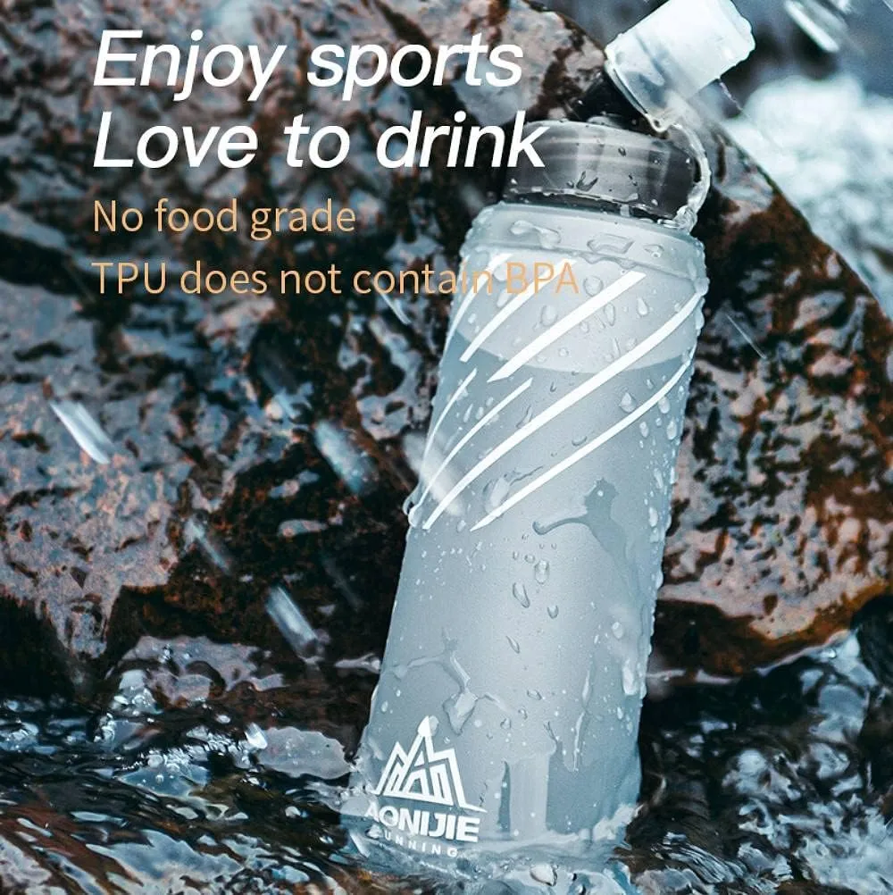 AONIJIE TPU Soft Flask Water Bottle Collapsible Running Flask for Hydration Pack, BPA Free, Wide Opening, for Outdoor Sports Hydration