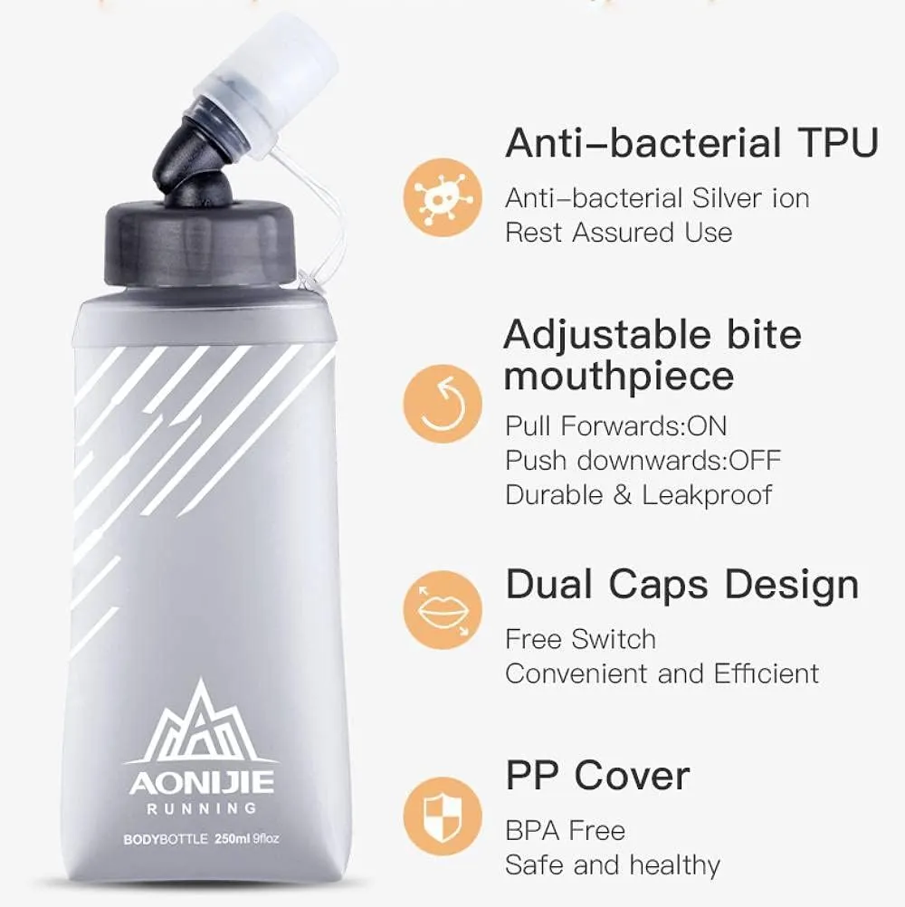 AONIJIE TPU Soft Flask Water Bottle Collapsible Running Flask for Hydration Pack, BPA Free, Wide Opening, for Outdoor Sports Hydration