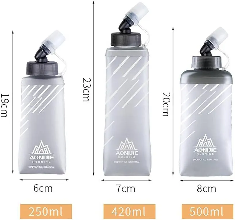 AONIJIE TPU Soft Flask Water Bottle Collapsible Running Flask for Hydration Pack, BPA Free, Wide Opening, for Outdoor Sports Hydration