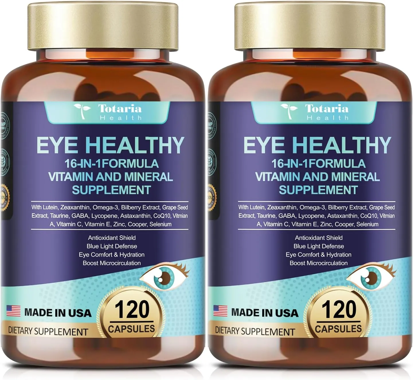 AREDS 2 Eye Vitamins and Mineral Bilberry Extract Omega-3, Eye Vitamins for Seniors Macular Health and Dry Eye, Eye Vitamins Lutein and Zeaxanthin Support Eye Strain & Hydration (2 Packs)