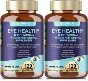 AREDS 2 Eye Vitamins and Mineral Bilberry Extract Omega-3, Eye Vitamins for Seniors Macular Health and Dry Eye, Eye Vitamins Lutein and Zeaxanthin Support Eye Strain & Hydration (2 Packs)