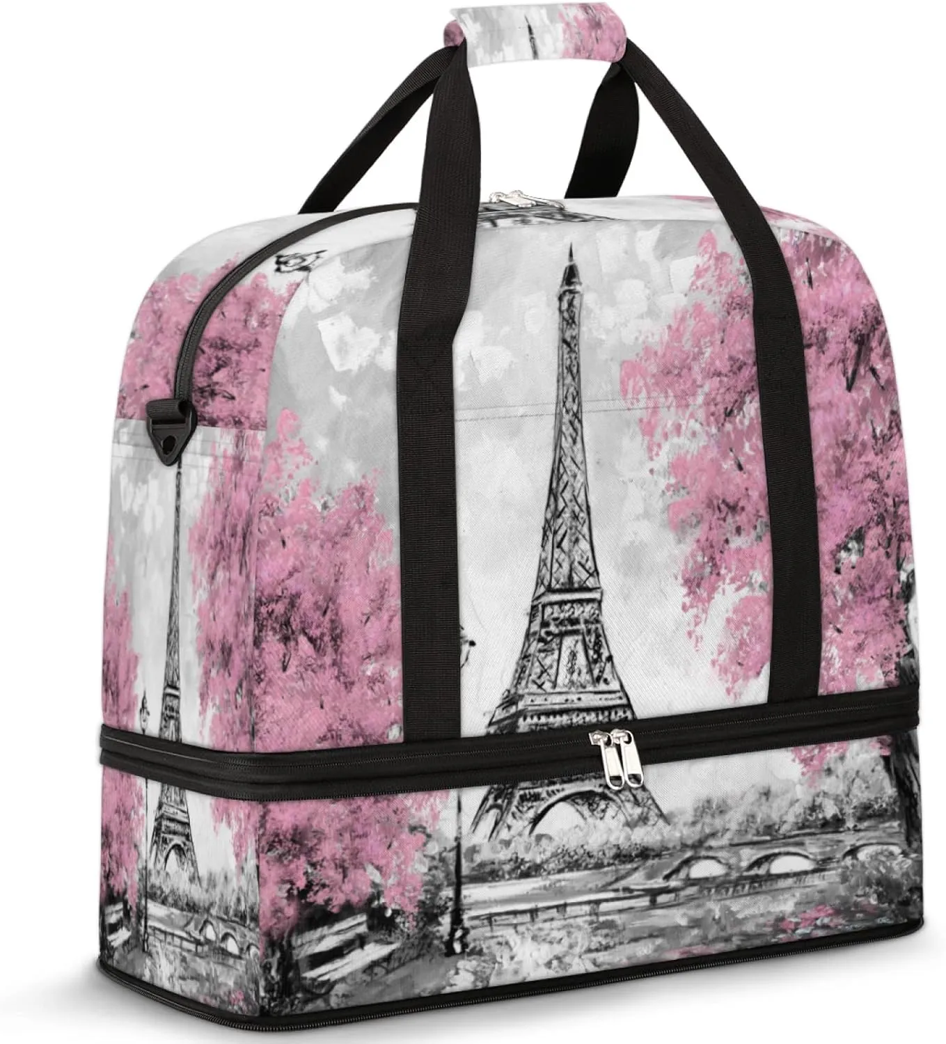 Art Paris Eiffel Tower Travel Duffle Bag, Sports Gym Bag With Shoes Compartment Weekender Bag Overnight Bag For Women Men