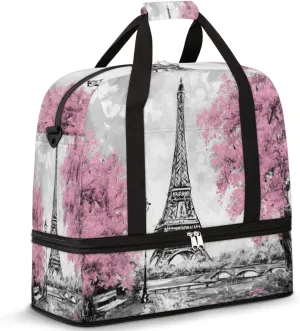 Art Paris Eiffel Tower Travel Duffle Bag, Sports Gym Bag With Shoes Compartment Weekender Bag Overnight Bag For Women Men