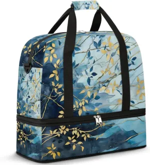 Artistic Branch Painting Travel Duffel Bag for Women Men Weekender Overnight Bag with Shoe Compartment Foldable Sports Gym Luggage Bag