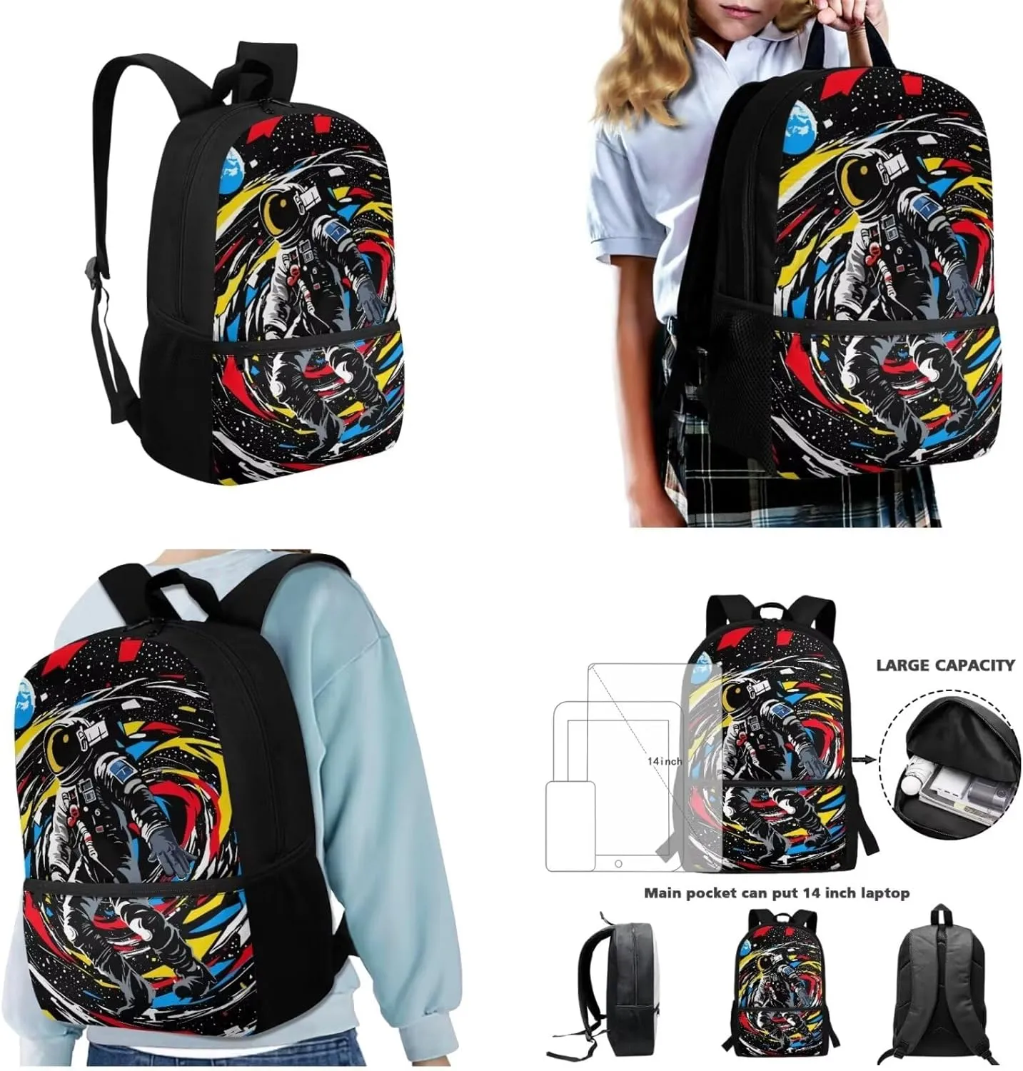 Astronaut Backpack School Bag and Lunch Box Set with Pencil Case for Middle School Teenage Heavy Duty Schoolbag Back Packs Travel Laptop Bags Daypack