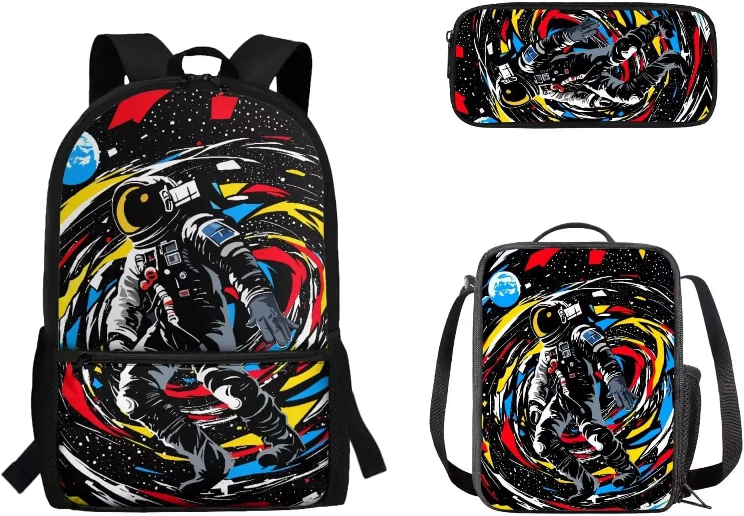 Astronaut Backpack School Bag and Lunch Box Set with Pencil Case for Middle School Teenage Heavy Duty Schoolbag Back Packs Travel Laptop Bags Daypack