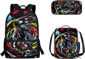 Astronaut Backpack School Bag and Lunch Box Set with Pencil Case for Middle School Teenage Heavy Duty Schoolbag Back Packs Travel Laptop Bags Daypack
