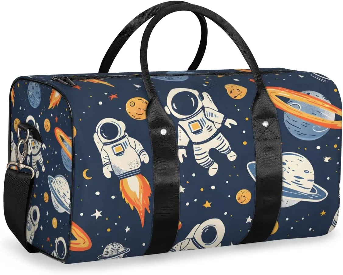 Astronaut Travel Duffle Bag for Women Men Gym Duffel Foldable Bag Waterproof Weekender Rocket Planets Duffle Tote
