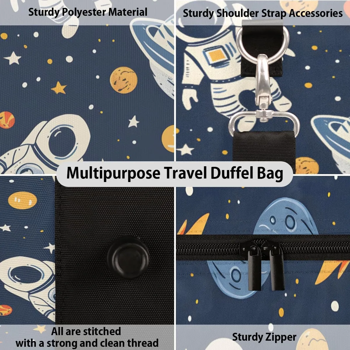Astronaut Travel Duffle Bag for Women Men Gym Duffel Foldable Bag Waterproof Weekender Rocket Planets Duffle Tote