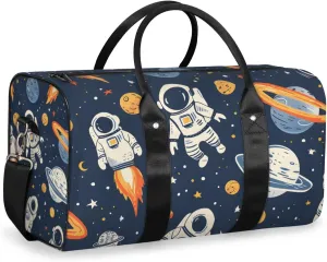 Astronaut Travel Duffle Bag for Women Men Gym Duffel Foldable Bag Waterproof Weekender Rocket Planets Duffle Tote