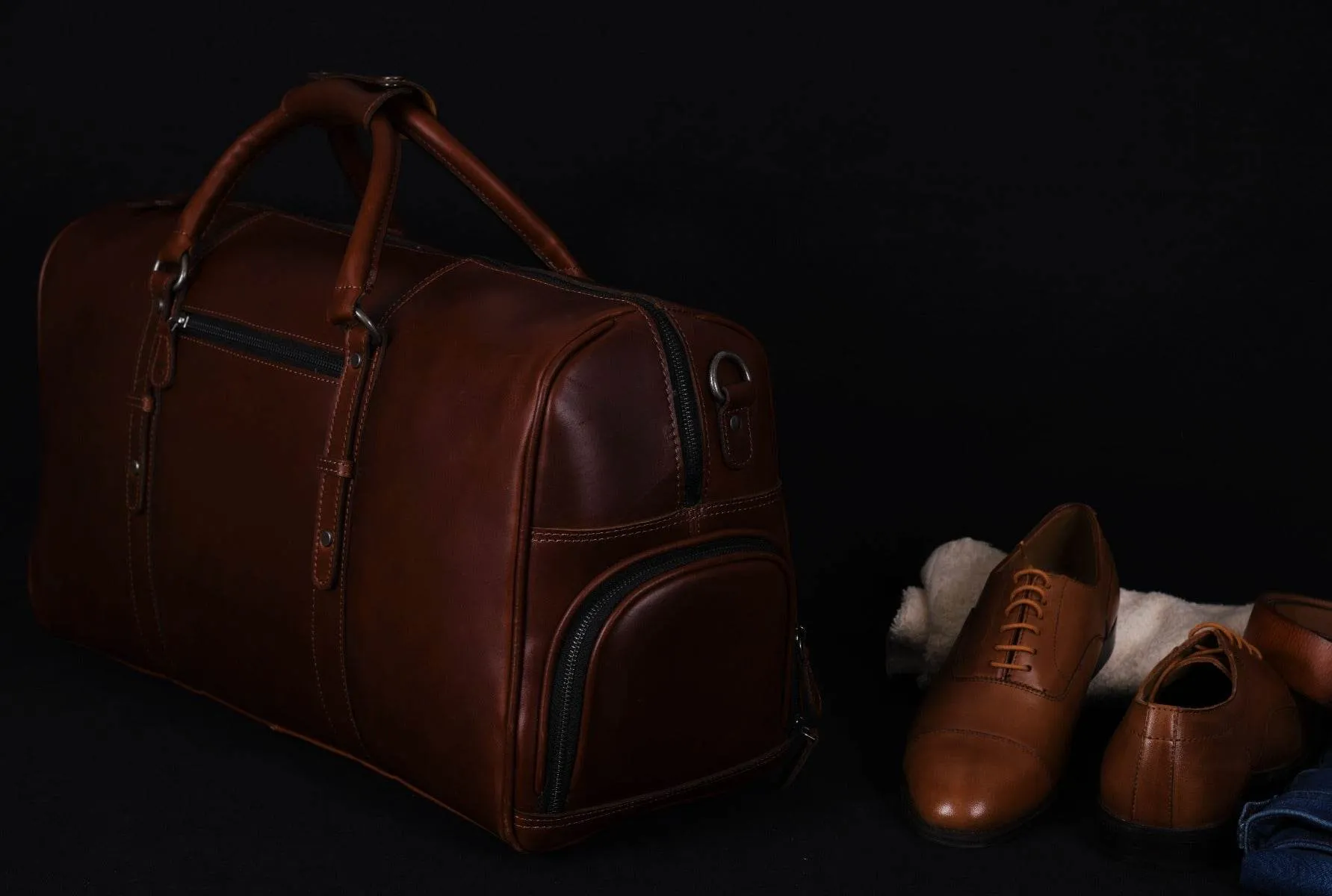Austin Leather Overnight Bag - Walnut