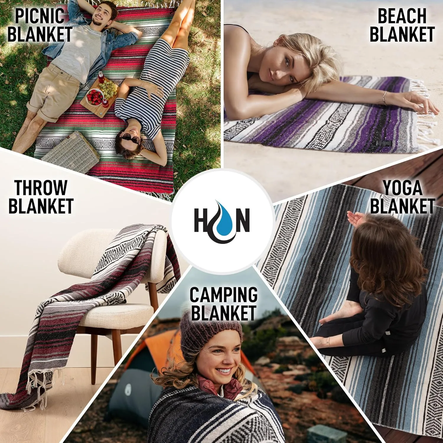 Authentic Large Handwoven Mexican Blanket - Soft Yoga - Durable Serape - Lightweight Falsa, Beach, Camping, Picnic, Outdoor 70"x50" - Mandarin