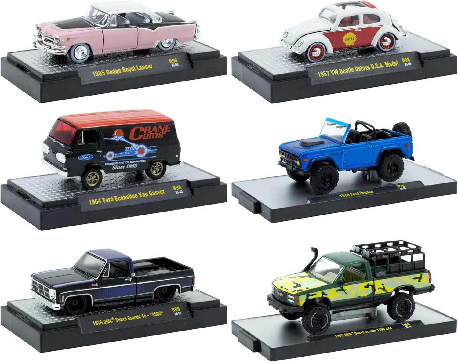 Auto-Thentics 6 Piece Set Release 98 in Display Cases Limited Edition 1/64 Diecast Model Cars by M2 Machines 32500-98