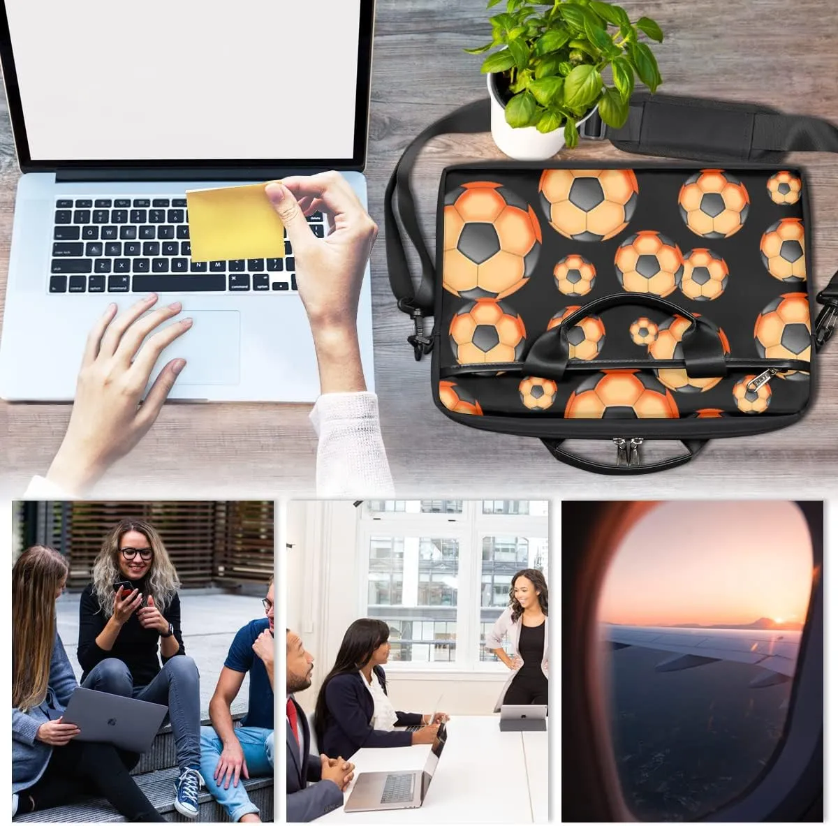 Autumn Fall Leaves Laptop Shoulder Messenger Bag Waterproof Laptop Briefcase Handle Padded Strap
