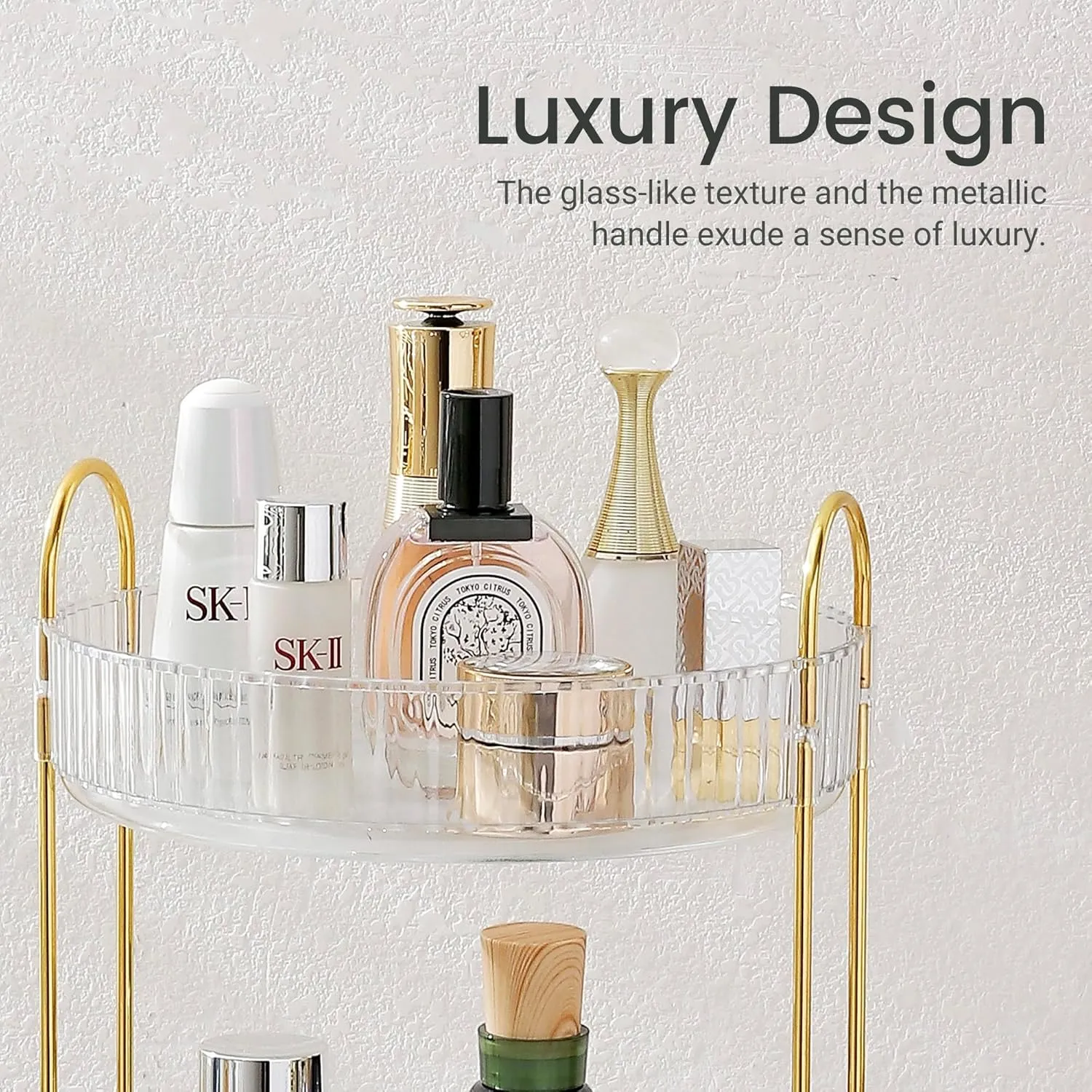 Aveniee Rotating Makeup Organizer for Vanity, 3 Tier Perfume Skincare Organizers and Storage for Bathroom Countertop, Clear Spinning Counter Cosmetic Holder for Dresser (White)