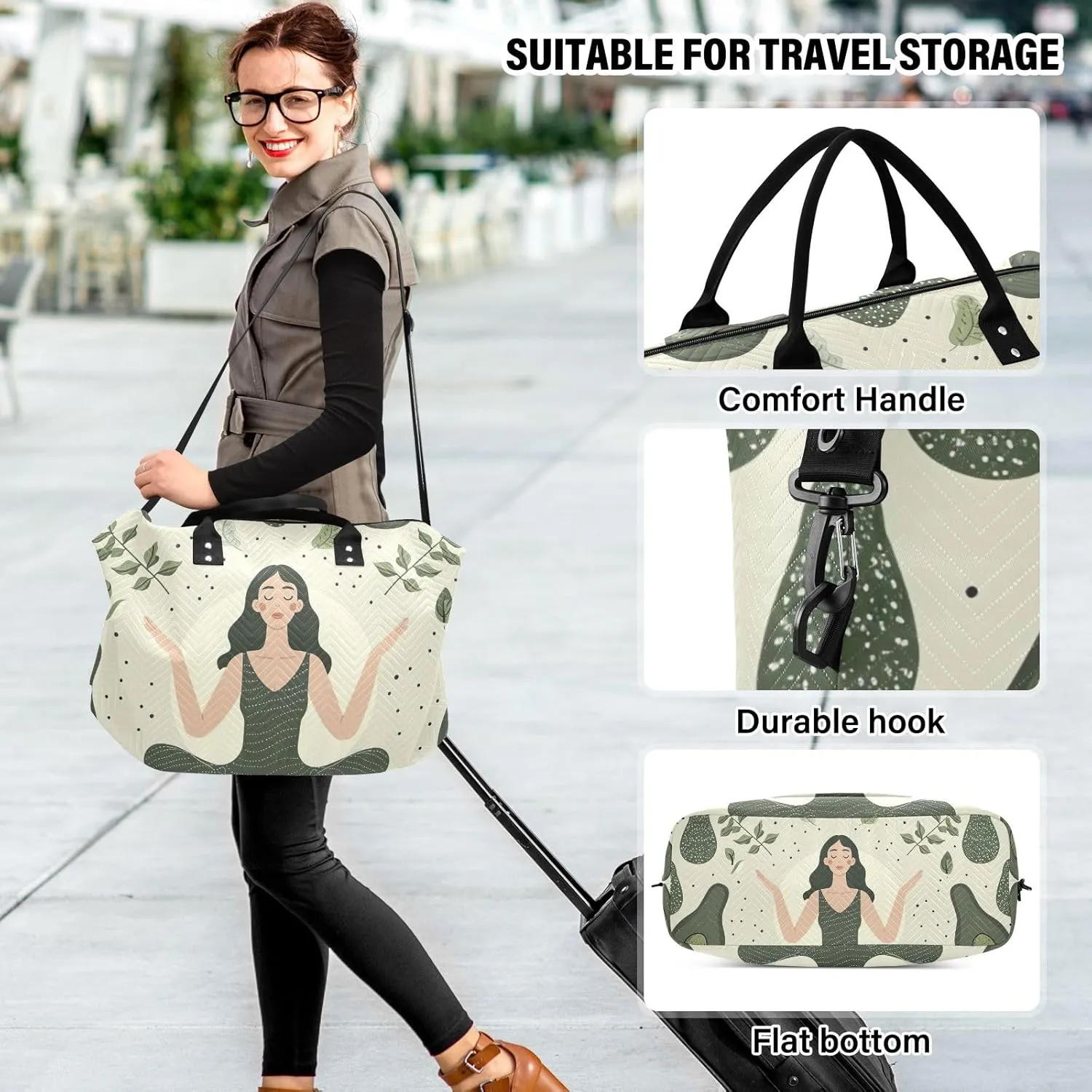 Avocado Yoga Green Duffle Bag Carry on Travel Bag with Toiletry Bag Gym Duffle Bags for Men Weekender Duffle Bag Women
