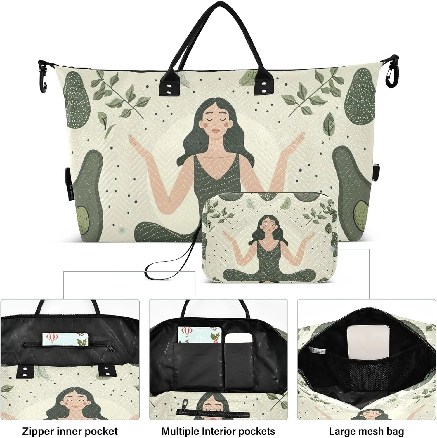 Avocado Yoga Green Duffle Bag Carry on Travel Bag with Toiletry Bag Gym Duffle Bags for Men Weekender Duffle Bag Women