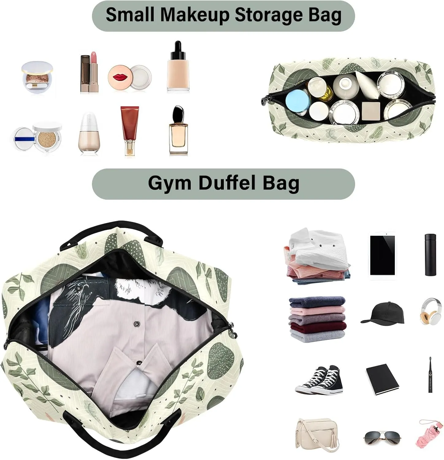 Avocado Yoga Green Duffle Bag Carry on Travel Bag with Toiletry Bag Gym Duffle Bags for Men Weekender Duffle Bag Women