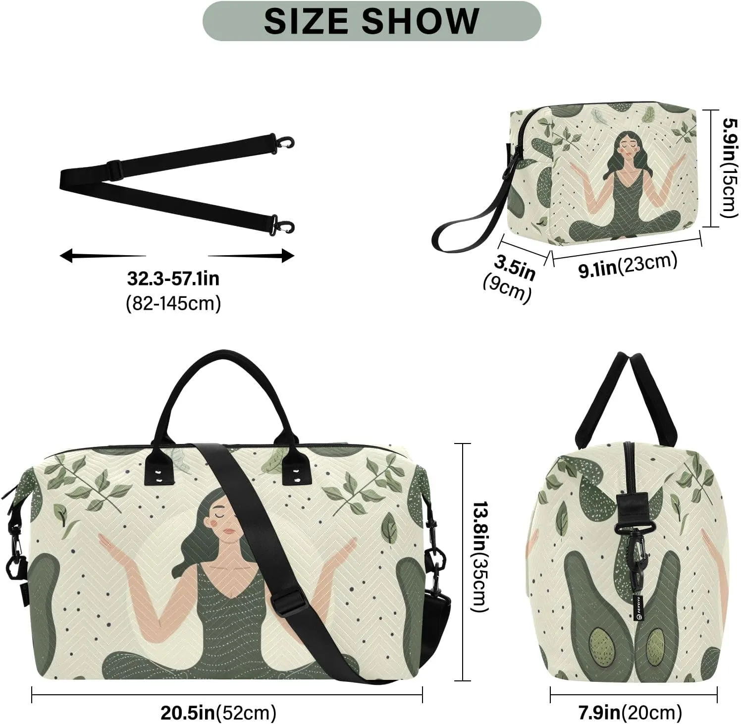 Avocado Yoga Green Duffle Bag Carry on Travel Bag with Toiletry Bag Gym Duffle Bags for Men Weekender Duffle Bag Women