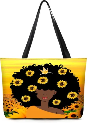 AZPSRT Tote Bag for Women African American Shoulder Handbag Large Capacity Work Fit 15.4 Inch/17.7inch
