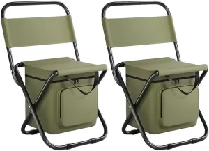 Backpack Fishing Chair Lightweight Camping Stool for Adults, Folding Gardening Stool with Cooler Bag and Backrest, Portable Chair Seat for Camping Hunting Fishing(Green)