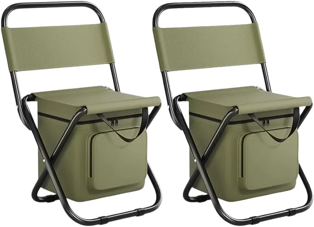Backpack Fishing Chair Lightweight Camping Stool for Adults, Folding Gardening Stool with Cooler Bag and Backrest, Portable Chair Seat for Camping Hunting Fishing(Green)