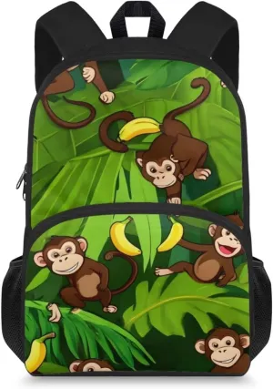 Backpack for Women Large Capacity with 1 Main Compartment and Side Pockets Monkey Print Spacious Durable Daypack Facilitate Storage for Job Interview Travel Work