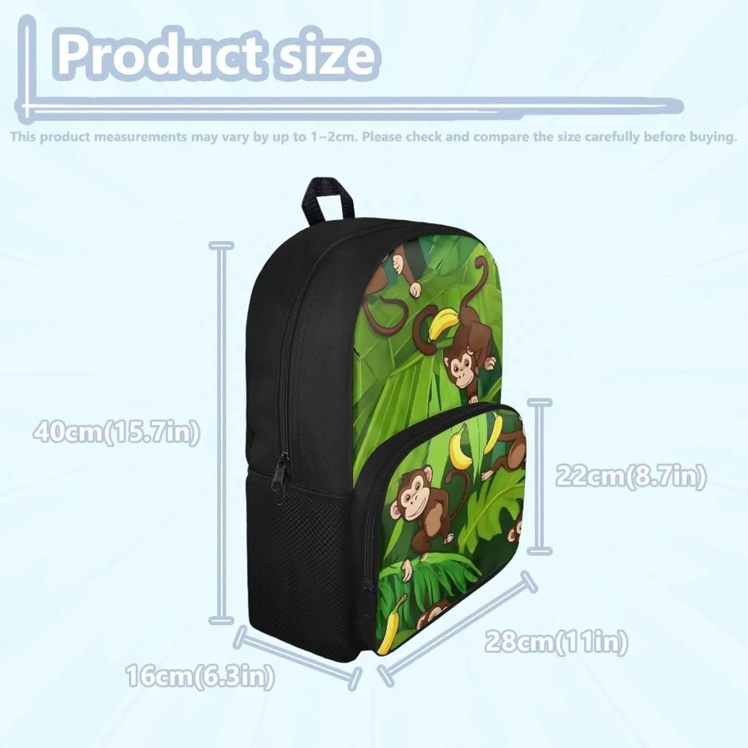 Backpack for Women Large Capacity with 1 Main Compartment and Side Pockets Monkey Print Spacious Durable Daypack Facilitate Storage for Job Interview Travel Work