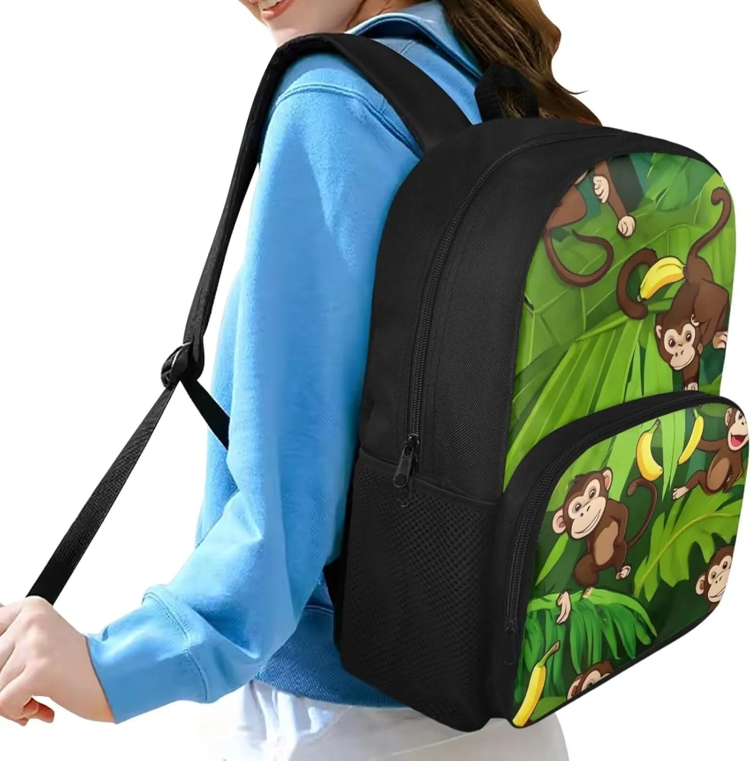 Backpack for Women Large Capacity with 1 Main Compartment and Side Pockets Monkey Print Spacious Durable Daypack Facilitate Storage for Job Interview Travel Work