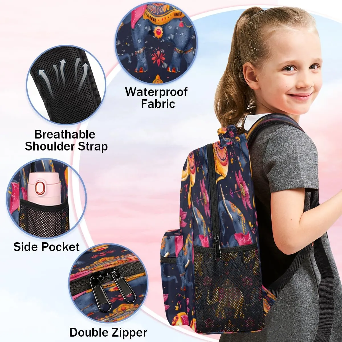 Backpack for Women Men, Waterproof Boho Elephants Casual Back Packs, Lightweight African Wildlife Daypack Bags for Travel Camping Work