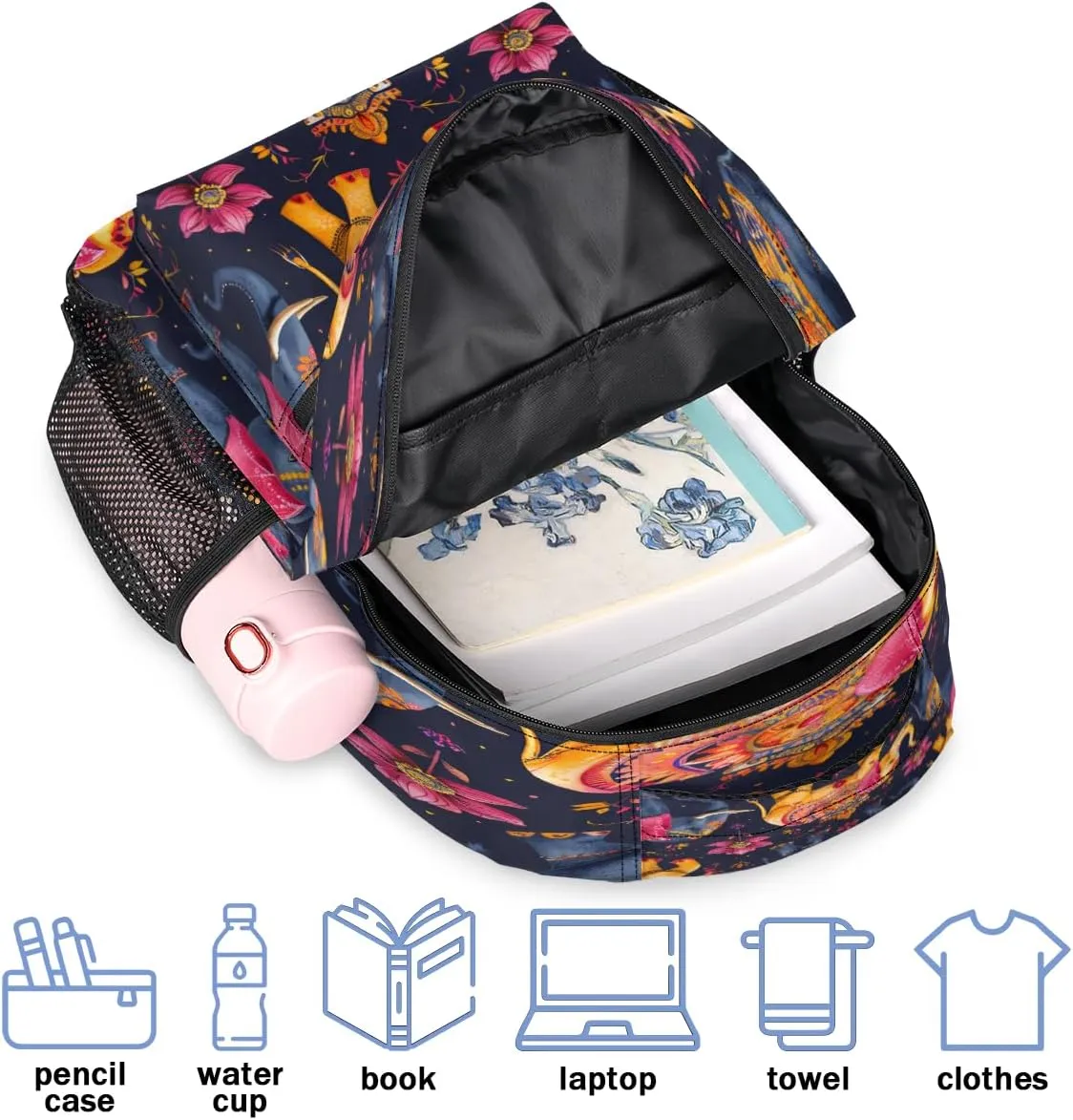 Backpack for Women Men, Waterproof Boho Elephants Casual Back Packs, Lightweight African Wildlife Daypack Bags for Travel Camping Work