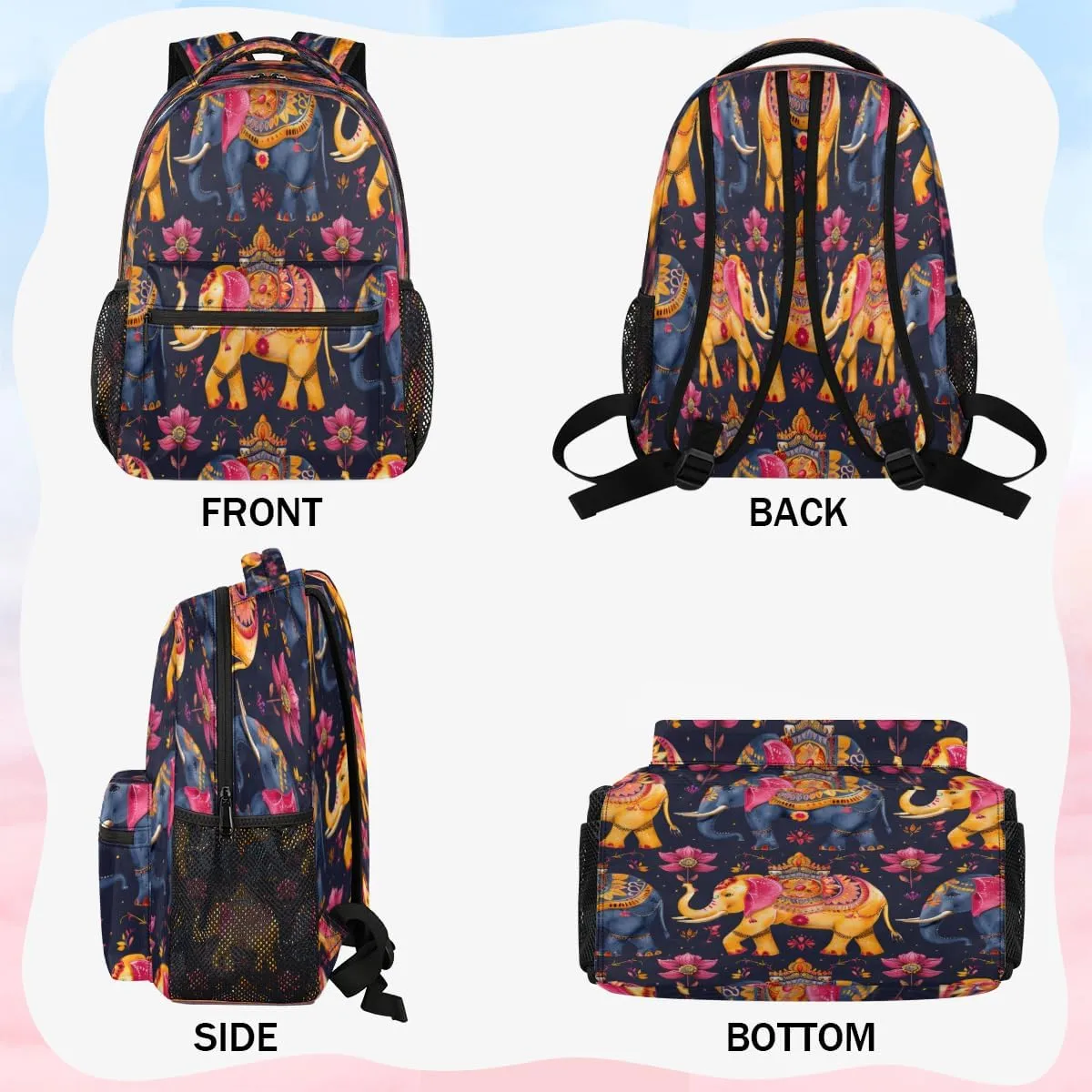 Backpack for Women Men, Waterproof Boho Elephants Casual Back Packs, Lightweight African Wildlife Daypack Bags for Travel Camping Work