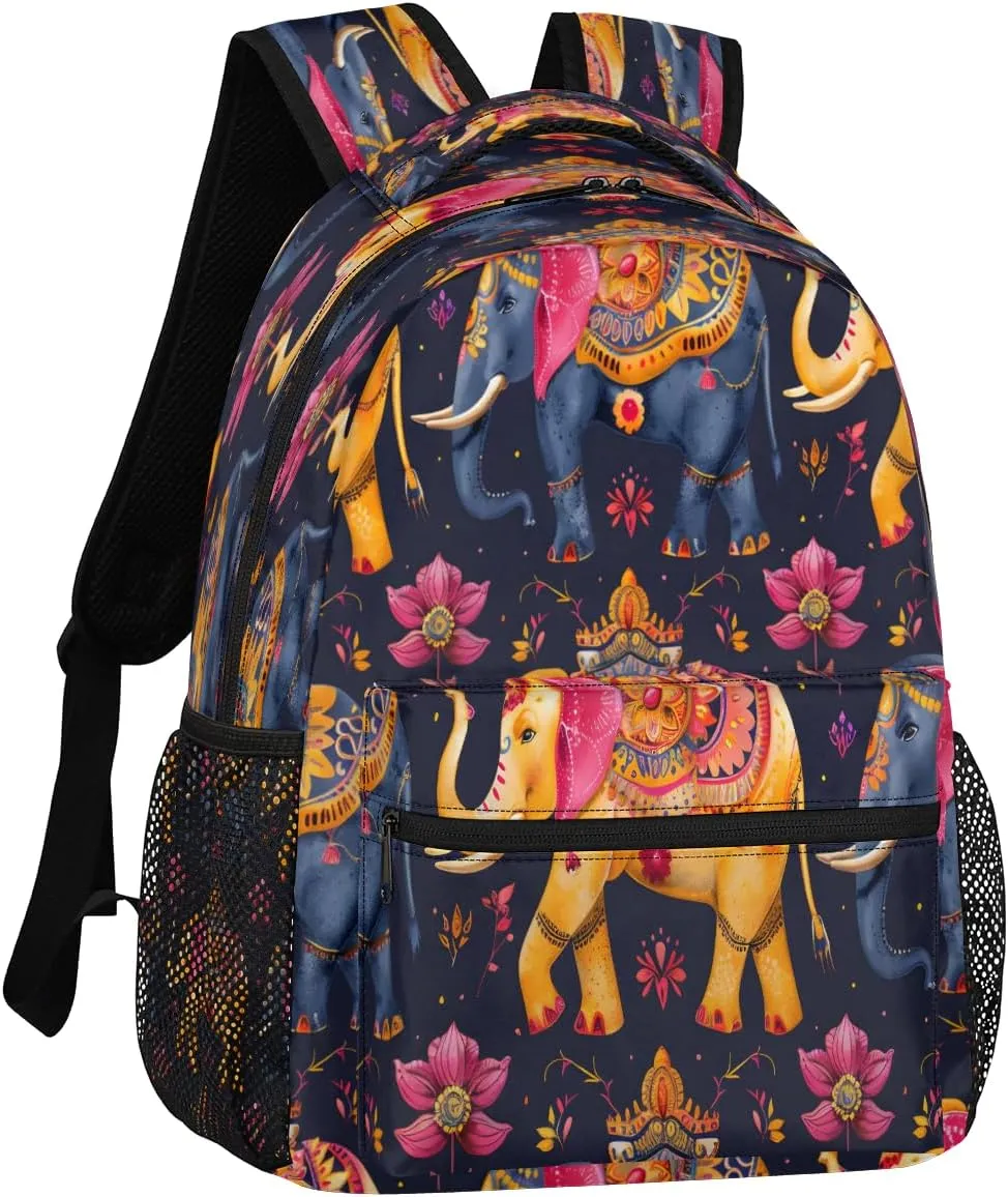 Backpack for Women Men, Waterproof Boho Elephants Casual Back Packs, Lightweight African Wildlife Daypack Bags for Travel Camping Work