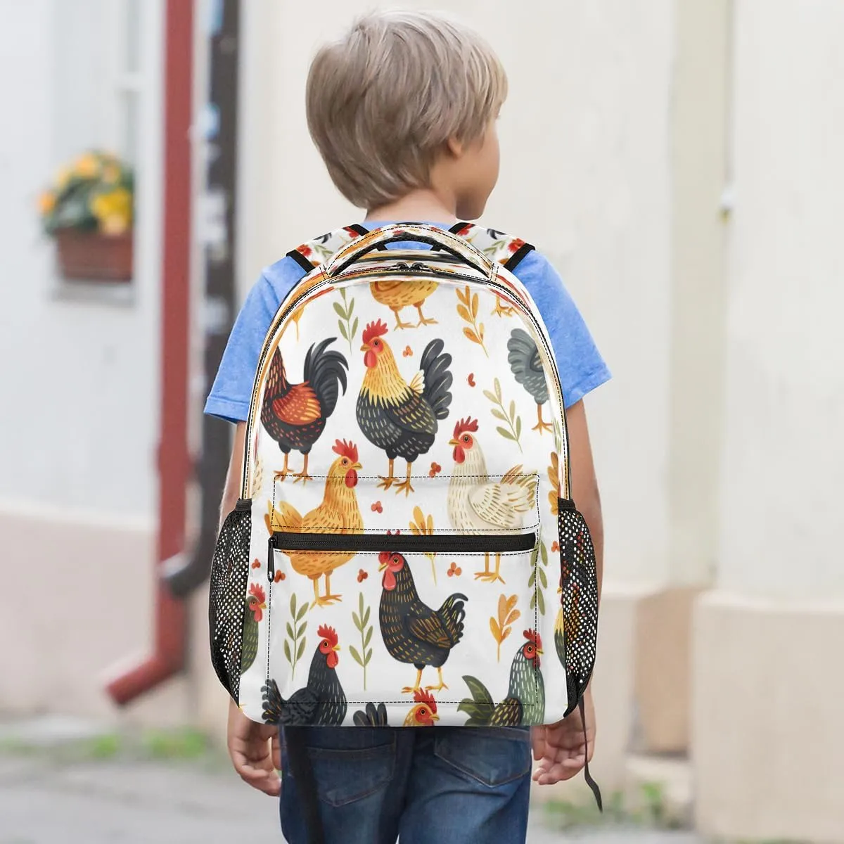 Backpack for Women Men, Waterproof Cartoon Rooster Casual Back Packs, Lightweight Farmhouse Chicken Daypack Bags for Travel Camping Work