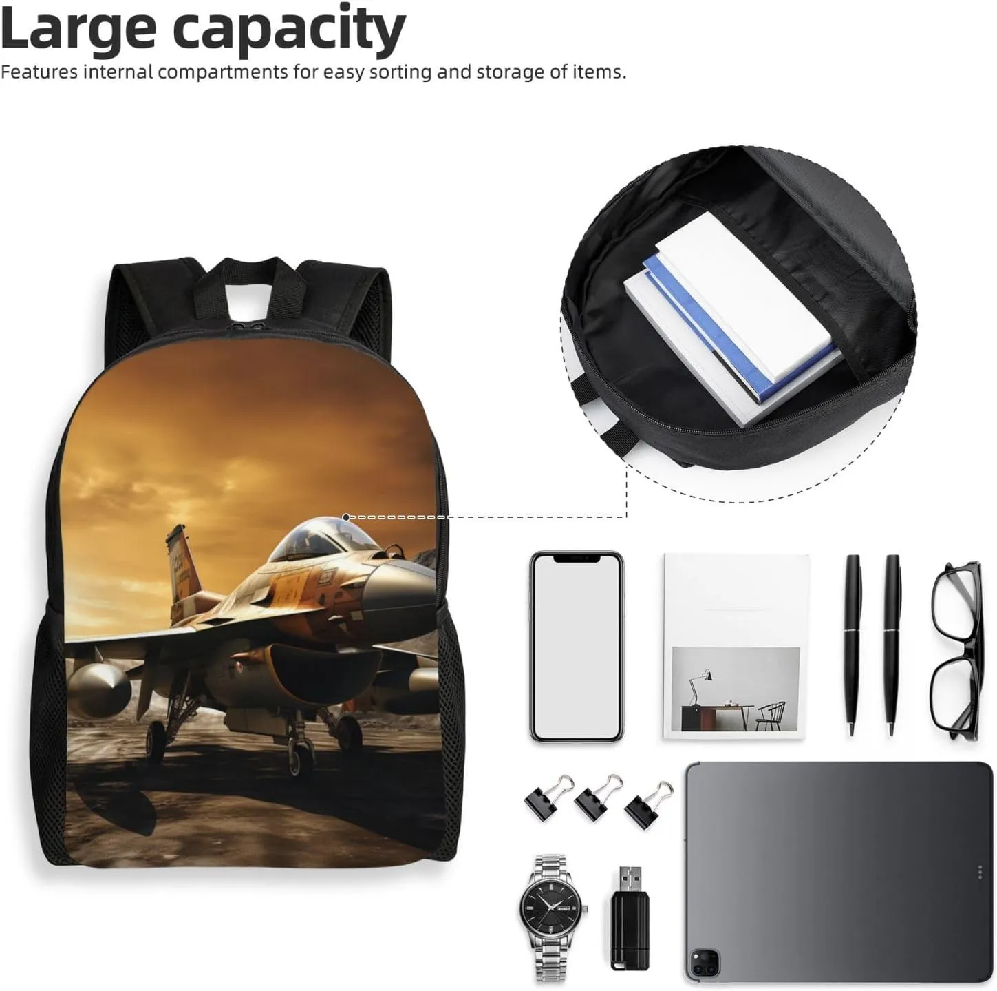 Backpack Travel Laptop Backpack For Men Women Falcon Fighter Casual Daypack Adjustable Lightweight Computer Bag