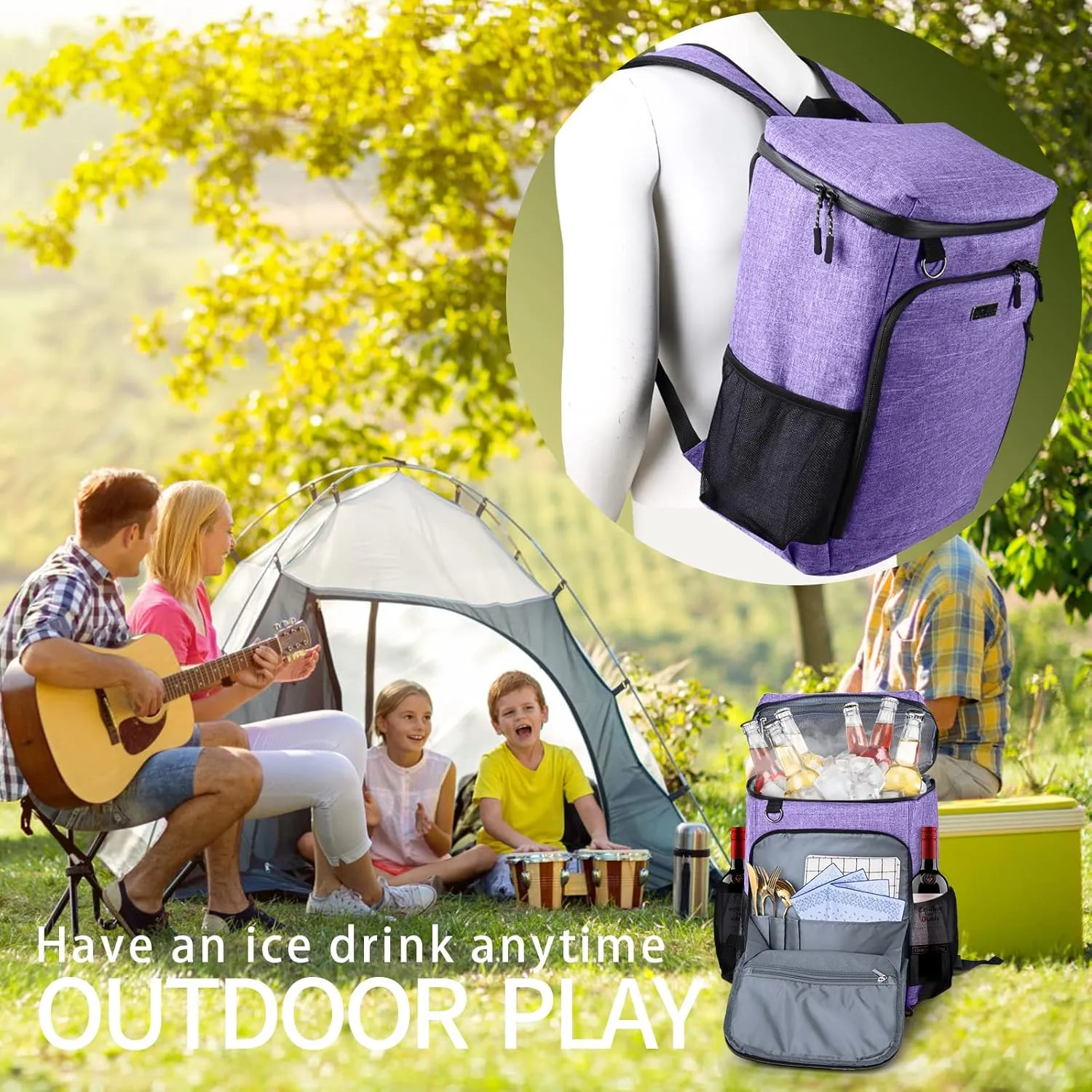 BAGLHER Cooler Backpack, Leakproof 30 Cans Backpack Cooler Insulated Soft Cooler Bag, Lightweight 25L Lunch Box Backpack Cooler Bag for Men Women Adult Camping