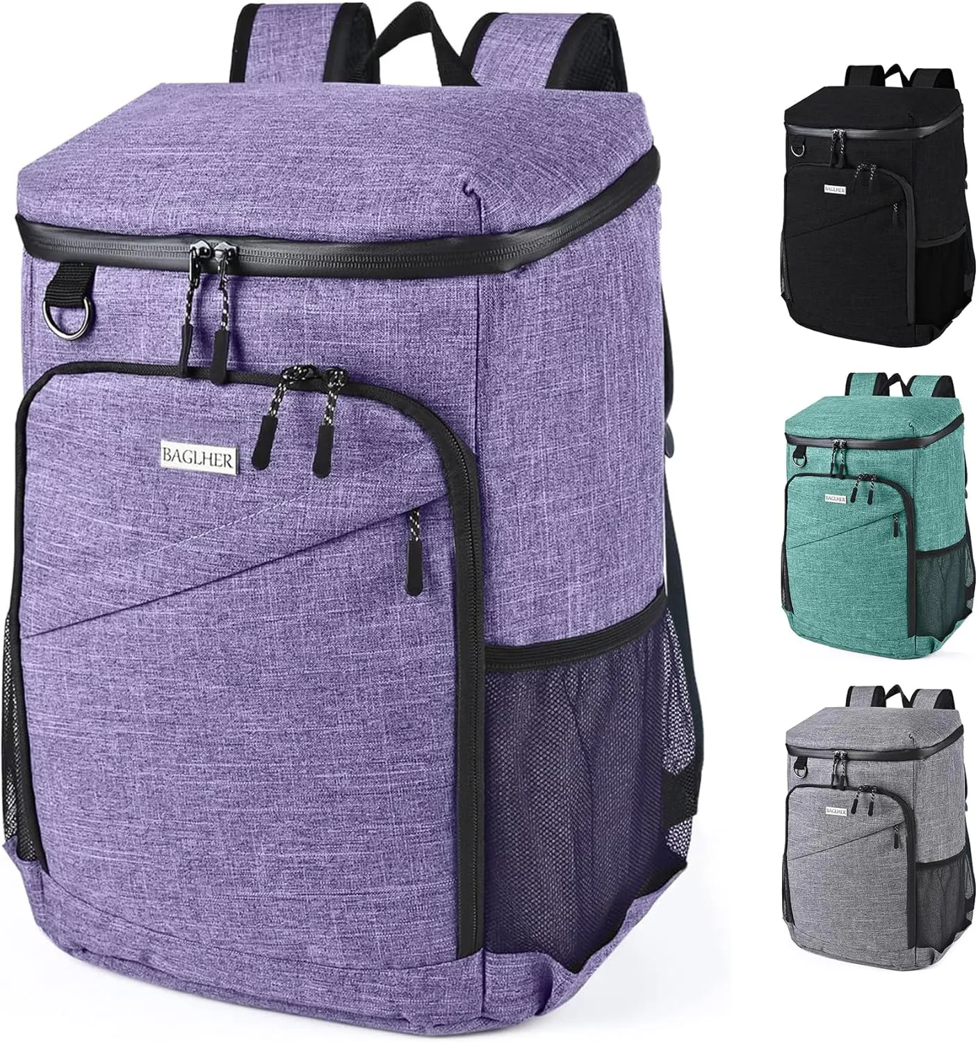 BAGLHER Cooler Backpack, Leakproof 30 Cans Backpack Cooler Insulated Soft Cooler Bag, Lightweight 25L Lunch Box Backpack Cooler Bag for Men Women Adult Camping