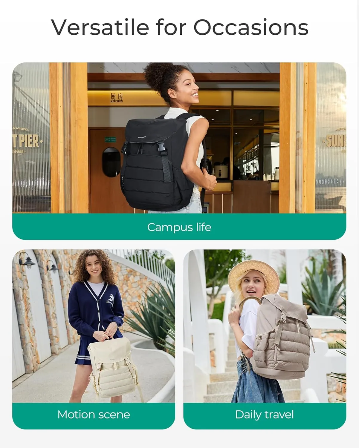 BAGSMART College Laptop Backpack, Large Opening Travel Backpack for Women,TSA Approved Personal Item, Outdoor Backpack for 15.6 Inch Laptop, Water-Resistant Casual Daypack, Camel