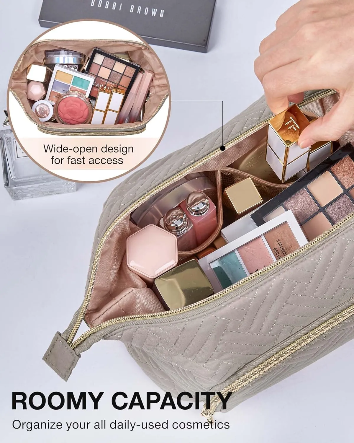 BAGSMART Travel Makeup Bag, Cosmetic Bag Make Up Organizer Case,Large Wide-open Pouch for Women Purse for Toiletries Accessories Brushes