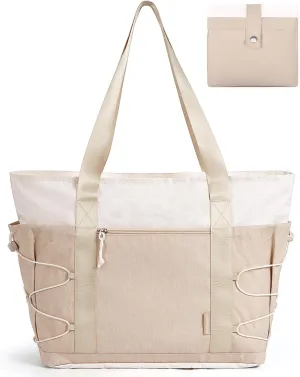 BAGSMART Travel Tote Bag for Women, Foldable Beach Bag With Zipper, 30L Large Gym Tote for Everyday