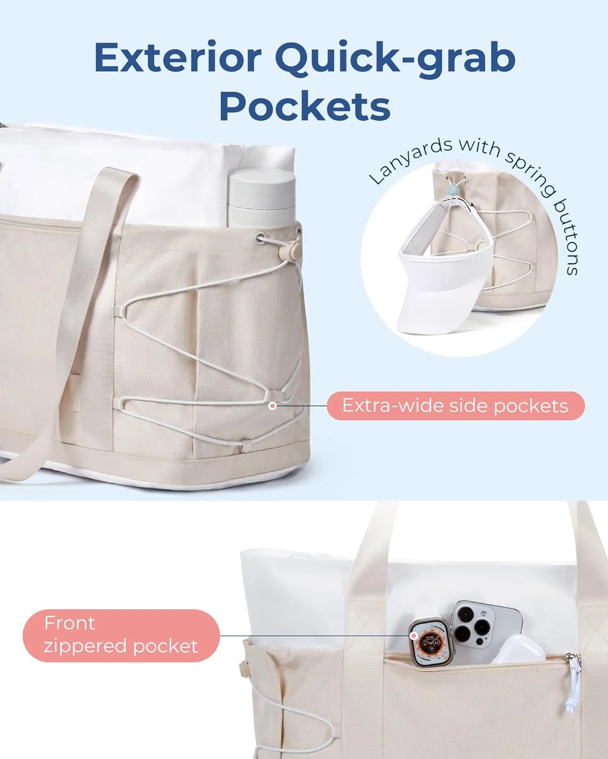 BAGSMART Travel Tote Bag for Women, Foldable Beach Bag With Zipper, 30L Large Gym Tote for Everyday