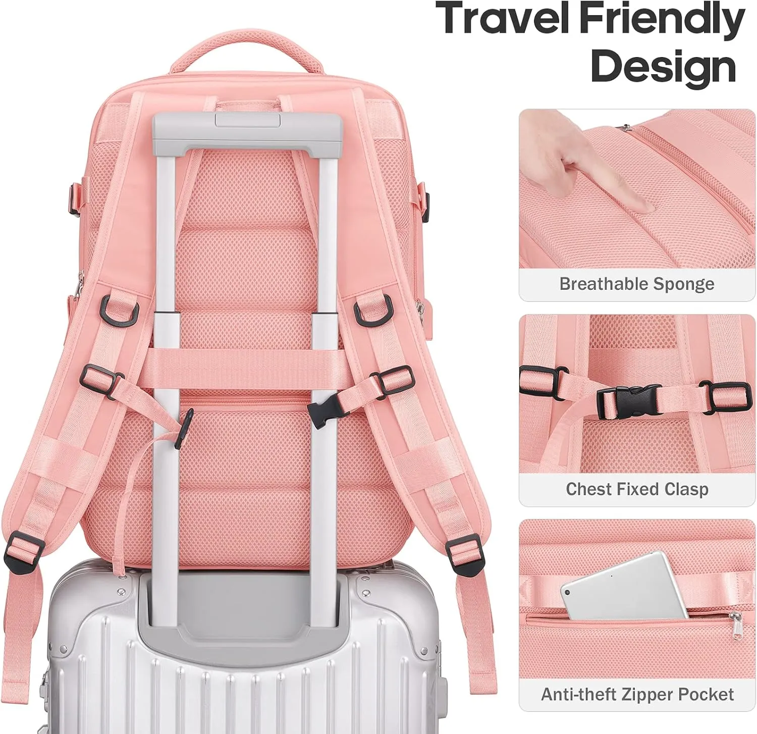Bagsure Large Travel Backpack for Women Men, 45L Expandable Carry On Backpack, 17 Inch Laptop Backpack Waterproof College Business, Flight Approved