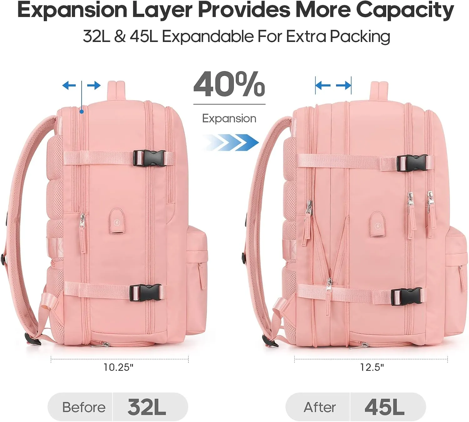 Bagsure Large Travel Backpack for Women Men, 45L Expandable Carry On Backpack, 17 Inch Laptop Backpack Waterproof College Business, Flight Approved