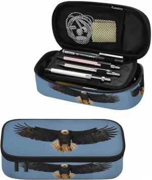 Bald Eagle Pencil Bag Animal Bird Black Wings Blue Big Capacity Pencil Case Pencil Pouch Pen Bag for Teen Men Women