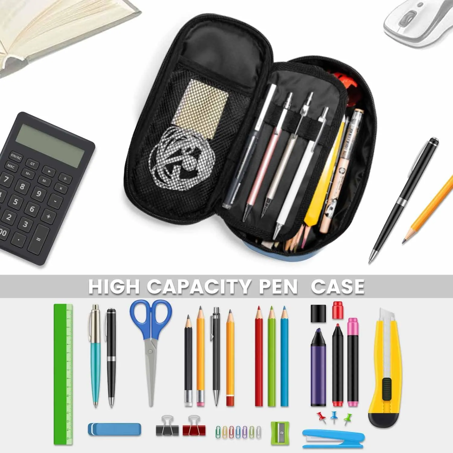 Bald Eagle Pencil Bag Animal Bird Black Wings Blue Big Capacity Pencil Case Pencil Pouch Pen Bag for Teen Men Women