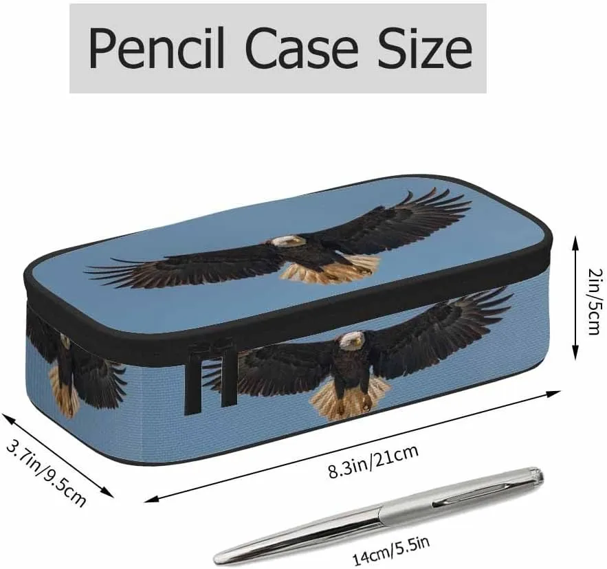 Bald Eagle Pencil Bag Animal Bird Black Wings Blue Big Capacity Pencil Case Pencil Pouch Pen Bag for Teen Men Women