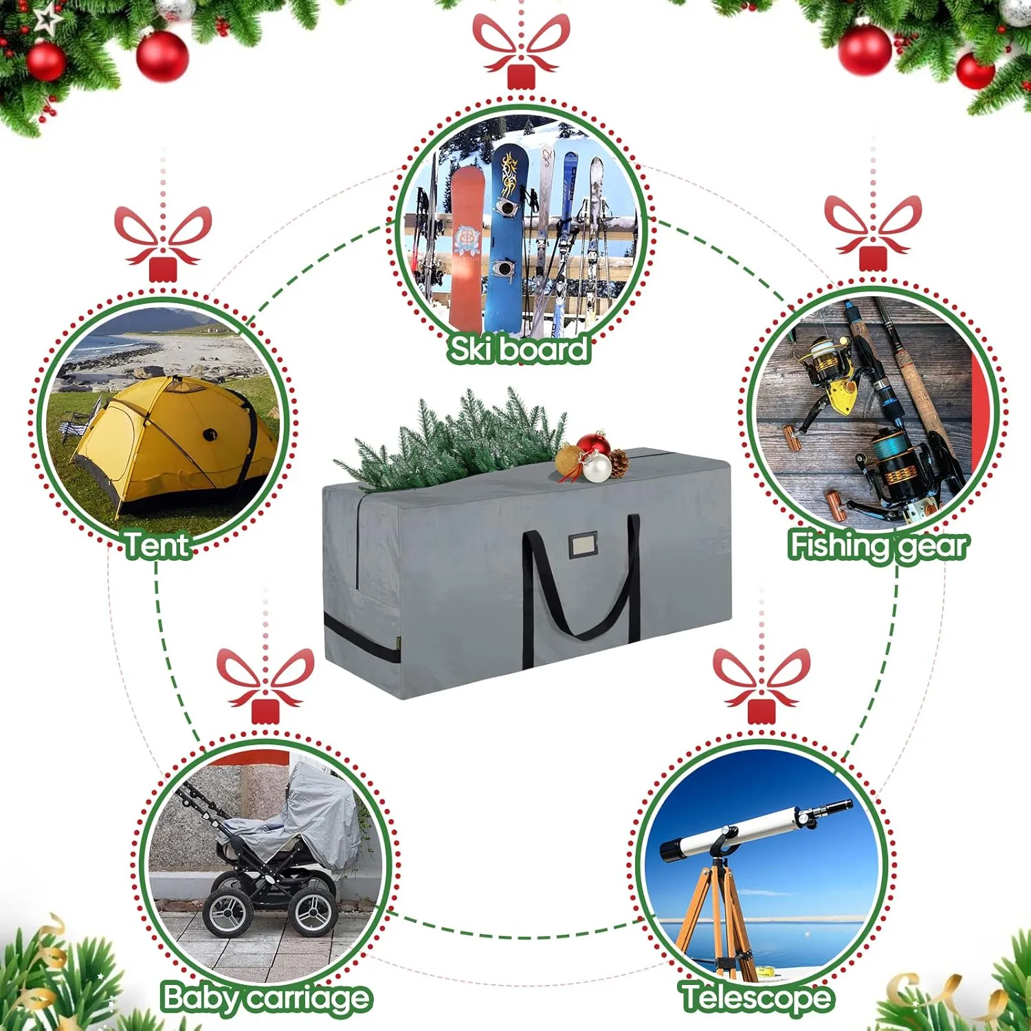 BALEINE 9 ft Christmas Tree Storage Bag, Heavy Duty Extra Large Artificial Christmas Tree Bag with Reinforced Handles and Dual Zippers Wide Opening (Gray, 9 ft)