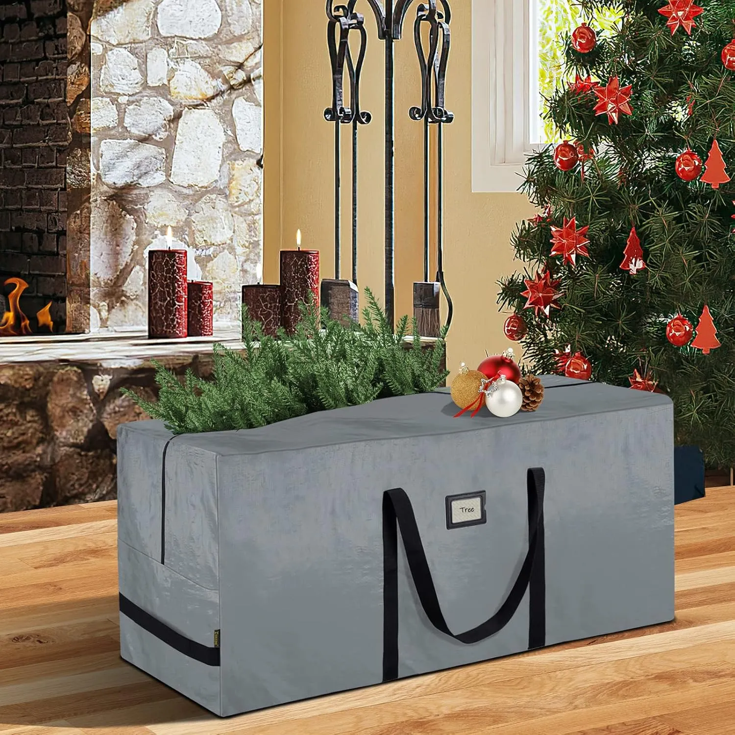 BALEINE 9 ft Christmas Tree Storage Bag, Heavy Duty Extra Large Artificial Christmas Tree Bag with Reinforced Handles and Dual Zippers Wide Opening (Gray, 9 ft)