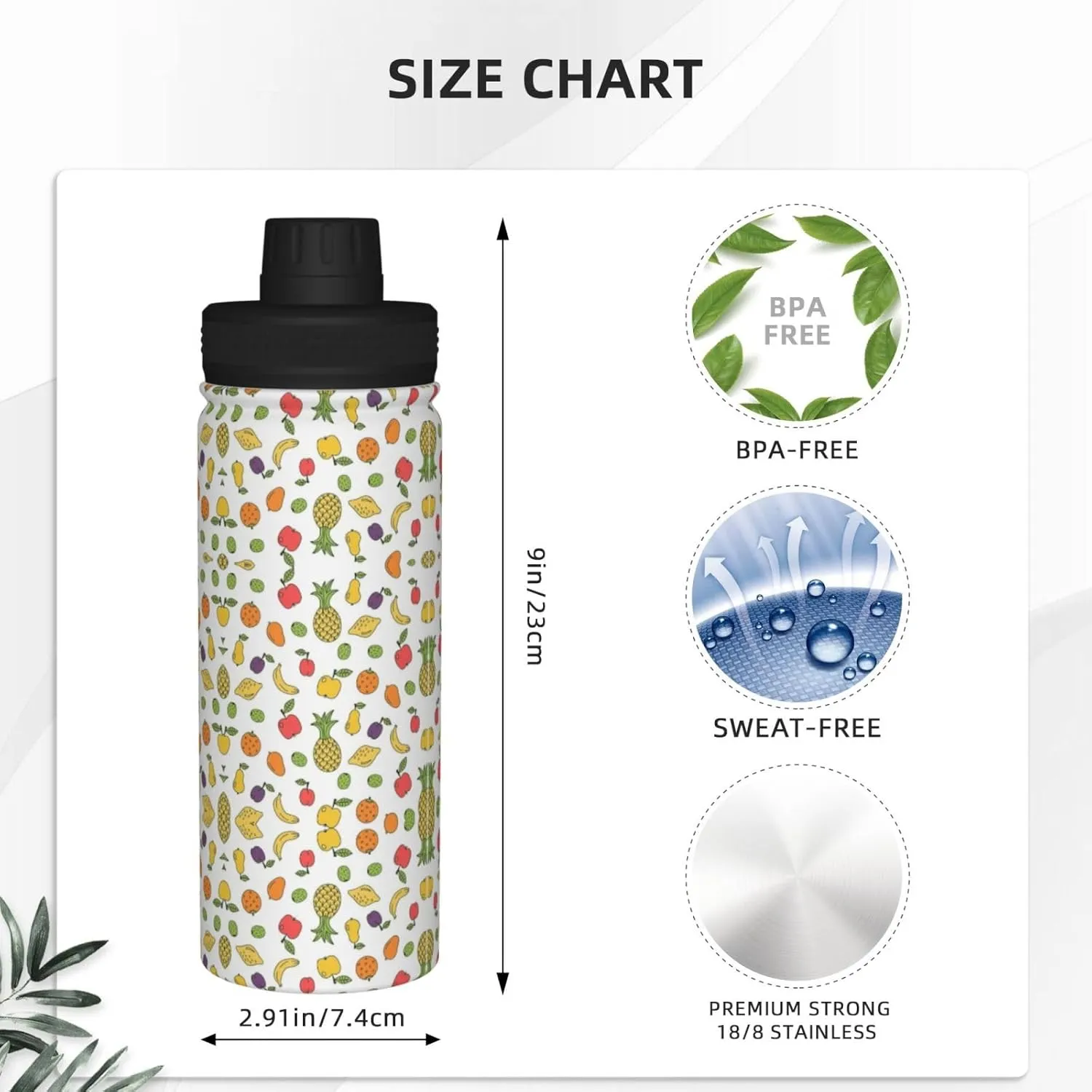 Banana Strawberry Pineapple 18oz Sports Insulated Bottle For Outdoor Activities,Your Ideal Companion Staying Hydrated
