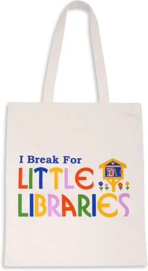 ban.do Big Canvas Bag with Shoulder Strap, Lightweight Reusable Travel Tote for Books, Beach or Produce, I Break for Little Libraries